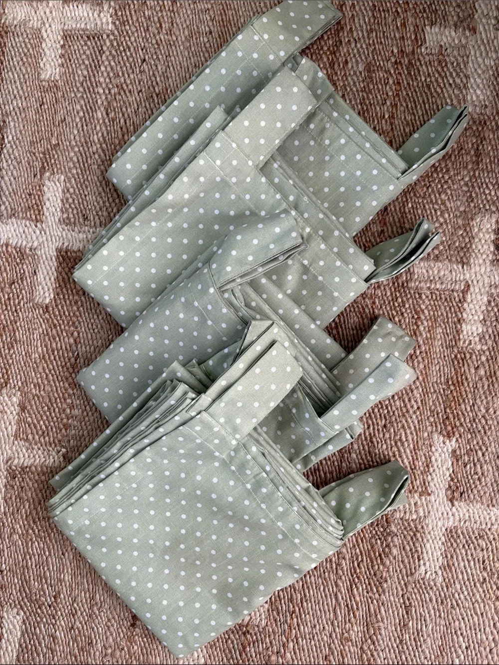 Sage green Polka Dot curtains - 4 Panels